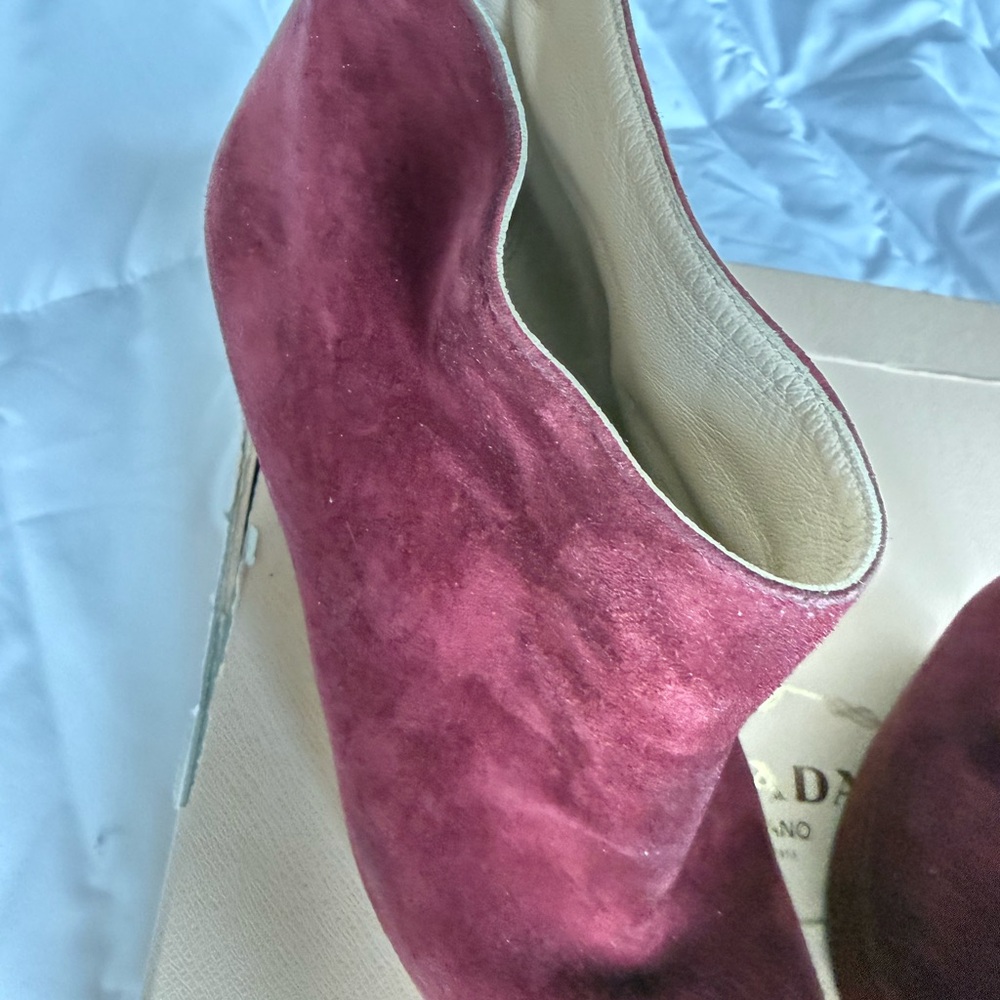 Prada Burgundy Suede Wedge Boots - Picture 11 of 15